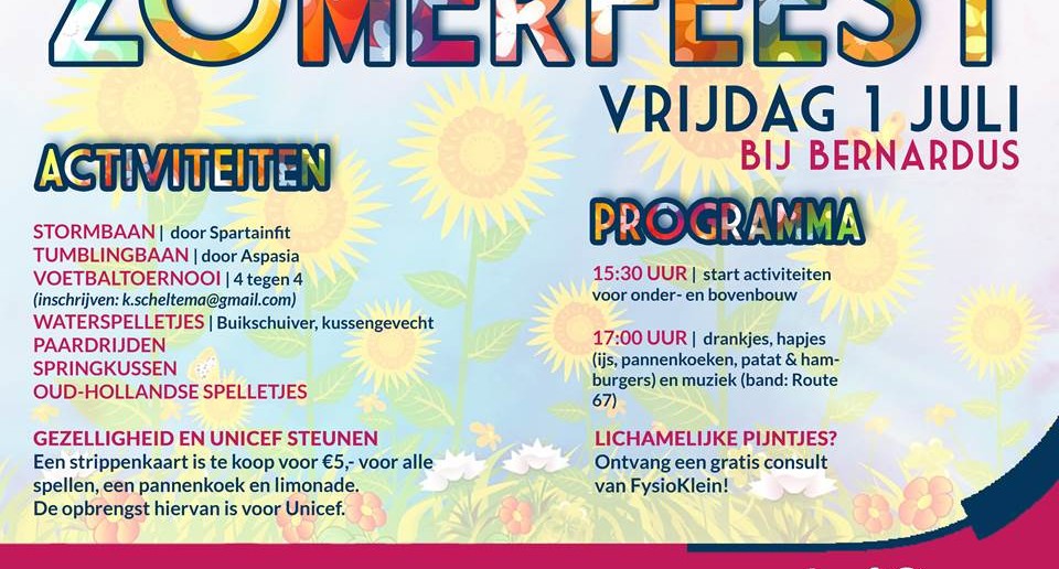 Zomerfeest, 1 juli bij Bernardus